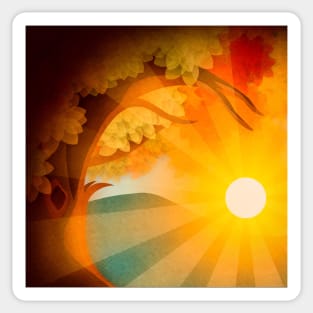 Orange Sunset Behind Tree Sticker